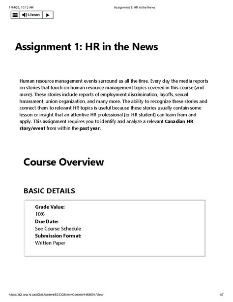 HN1240 Assignment 1: Analyzing HR News in Canada - Winter 2025 - Studocu