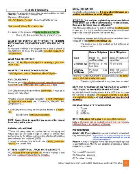 DEAN ULAN JURADO NOTES: General Provisions on Obligations - Studocu