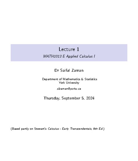 Lecture 1: Functions Overview - MATH1013 E Applied Calculus I - Studocu