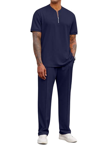 COOFANDY Men' 2 Pieces Outfits Casual Quarter Zip Polo Shirt and ...