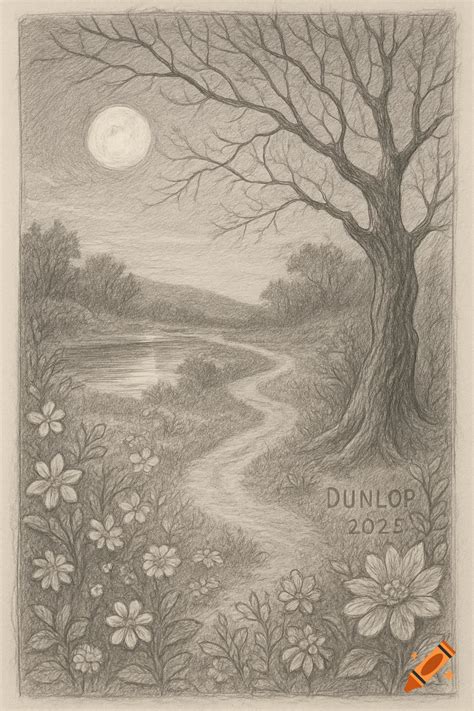 Spooky linocut illustration of a twisted tree with icicles, two ghosts, bats, and a crescent ...
