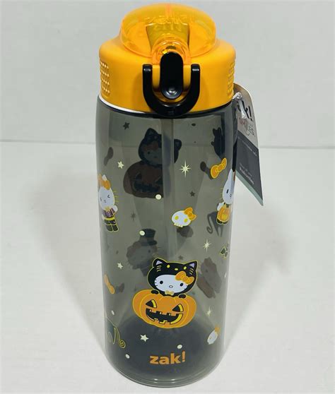 Zak Designs Hello Kitty Halloween Straw Water Bottle 25oz, Black