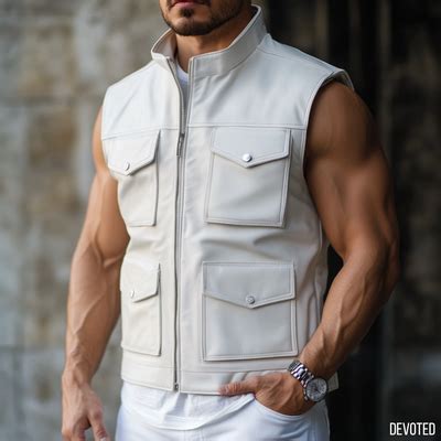 Men's Leather Jacket - Pure leather in White and Black - Sleeveless ...
