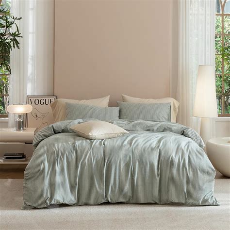 Amazon.com: JIYUAN 100% Washed Cotton Striped Duvet Cover Set 3 Pieces ...