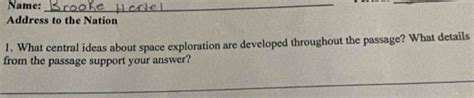 Solved: Name:_ _ Address to the Nation 1. What central ideas about ...