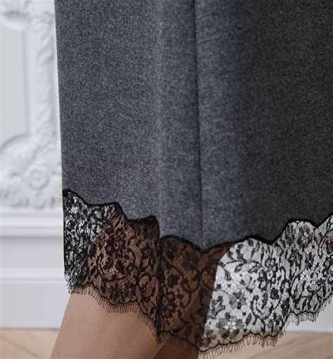 Mid-Length Straight Skirt Heathered Gray Wool-Cashmere Flannel and ...