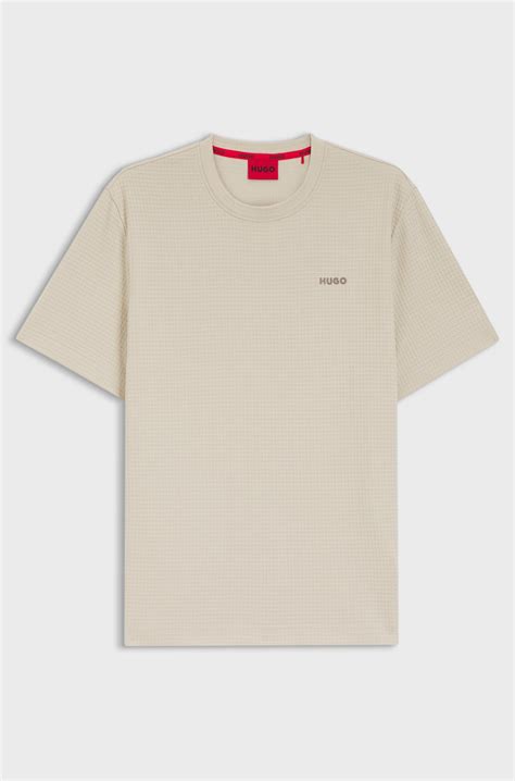 HUGO - Waffle-structured pyjama T-shirt with embroidered logo - Light Beige