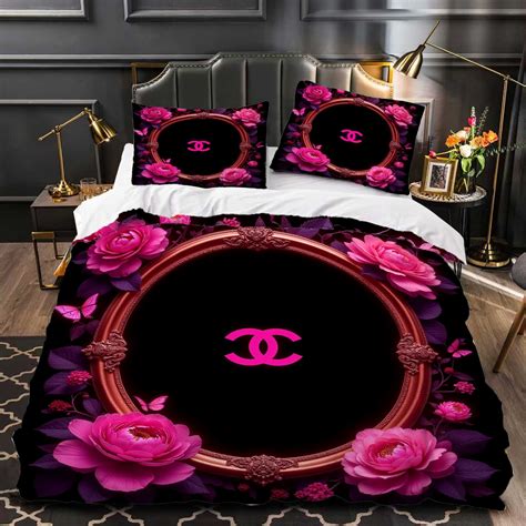 3-Piece Floral Duvet Cover Set - Vibrant Pink Flowers on Black ...