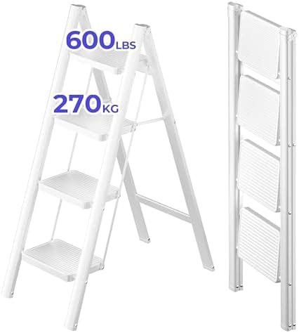 DELAVALA Aluminium 4 Step Ladder, Black Folding Ladder Stool, Wider ...