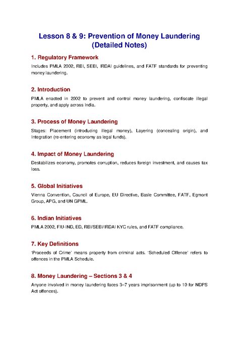 PMLA 2002: Detailed Lesson Notes on Money Laundering Prevention - Studocu