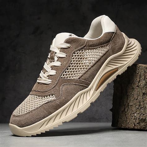 Men's Casual Daily Suede Mesh Comfortable Breathable Lace-up Dark Grey ...