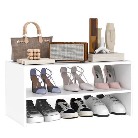 Prilinex 2-Tier Shoe Rack Organizer for Closet, Stackable White Shoe ...