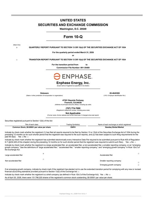 ENPH Q1 2026 Earnings Report on 4/28/2026