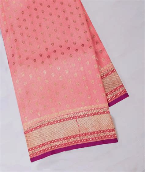 Buy Peach Tussar Georgette Silk Embroidery Saree T707357