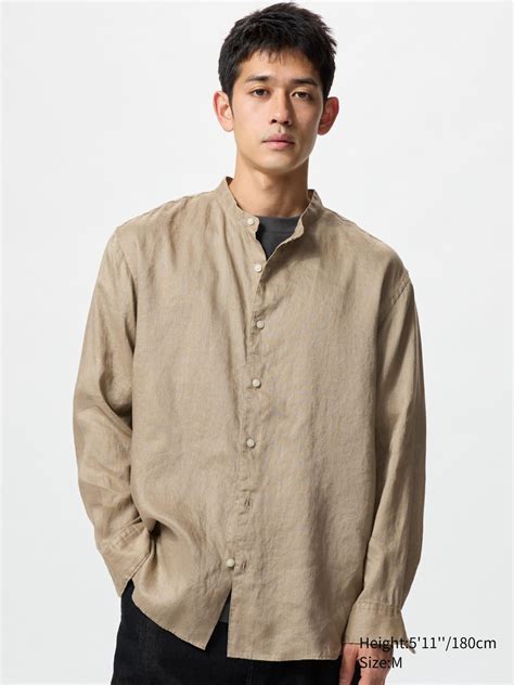 Men's 100% Premium Linen Shirt (Stand Collar) | UNIQLO RO
