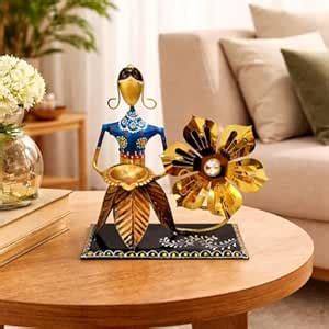 OVIK - Metal Handcrafted Musician Iron Lady Figurine Golden Flower Leaf ...