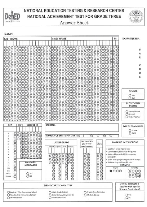 Grade 3 NAT Answer Sheet - National Achievement Test 2023 - Studocu