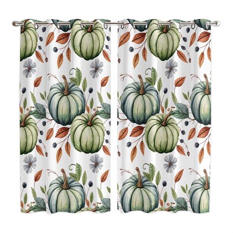 Curtains 63 Inch Length 2 Panels, Green Pumpkin Grommets Window ...