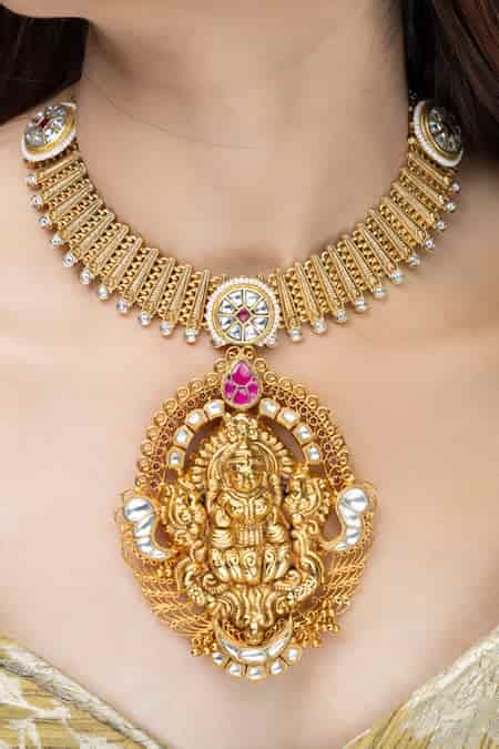 Buy Gold Plated Stones Ganesha Temple Pendant Necklace by Joules by ...