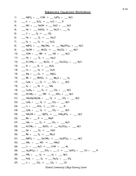 W 301 Balancing Chemical Equations Worksheet - Studocu
