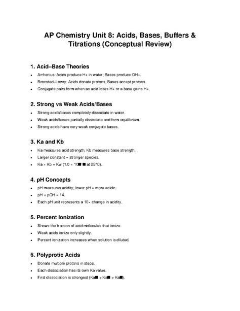 AP Chem Unit 8: Acids, Bases, Buffers & Titrations Study Guide - Studocu