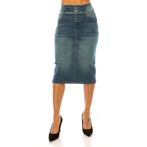 Be-Girl Women's High Waist Denim Pencil Skirt, Frayed Waistband Detail ...