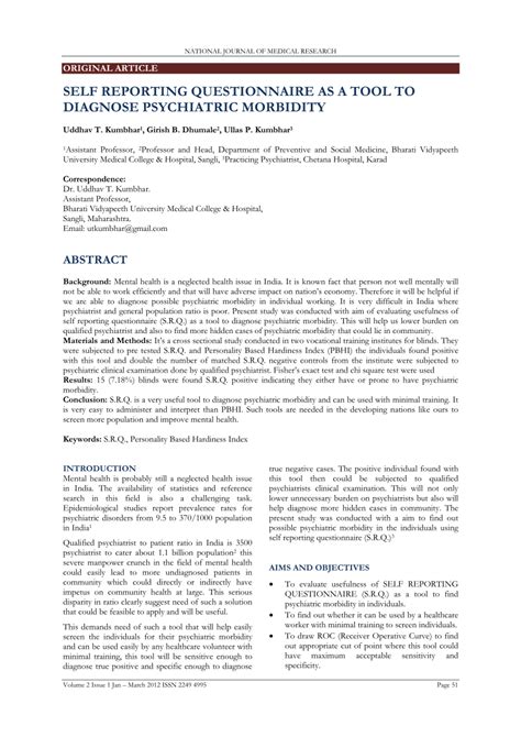 (PDF) SELF REPORTING QUESTIONNAIRE AS A TOOL TO DIAGNOSE PSYCHIATRIC ...