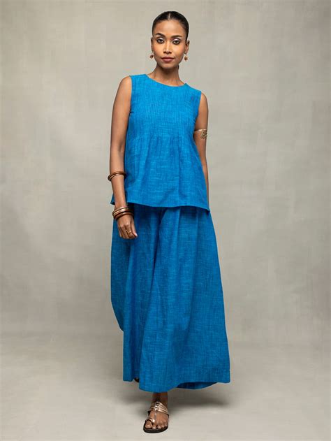 Blue Handwoven Cotton Co-ord Set - Set of 2