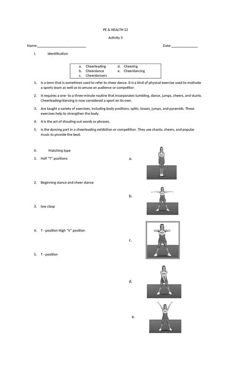 PE HEALTH 12 Cheerleading Activity 3: Identification & Matching - Studocu