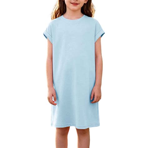 FAHXNVB Girls Shift Dress Cap Sleeve Loose Fit Sundress Kids Summer ...