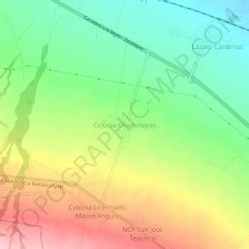 Mapa topográfico Colonia Chapultepec, altitud, relieve