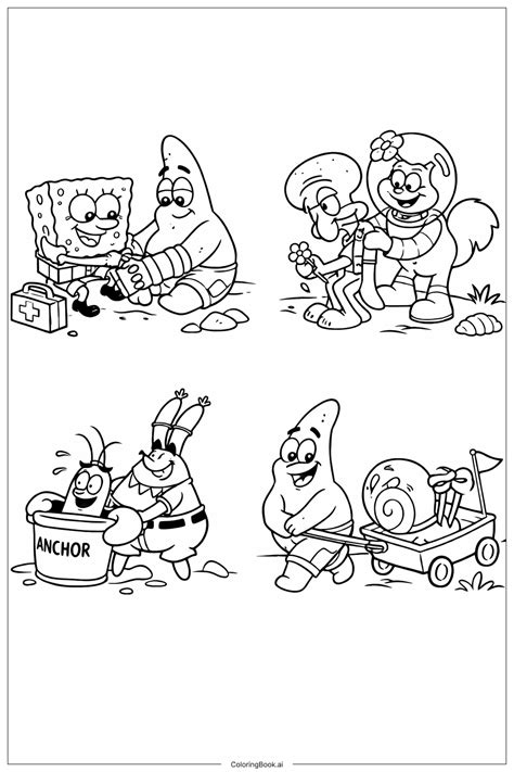 Spongebob Characters At The Beach Coloring Page (Free PDF&PNG Printable)