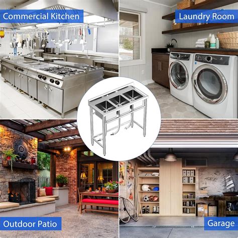 Three Compartment Commercial Kitchen Sink Stainless Steel with Hoses