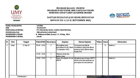 Lobook MG 3 Lutfia - contoh logbook magang untuk bisa dilihat-lihat ...