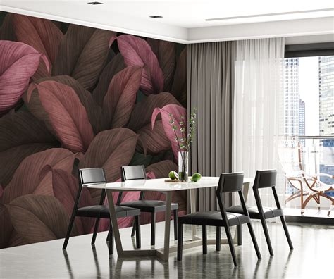 Tropical Forest Leaves Mural Wallpaper in Coffee Brown – Tetsip Media