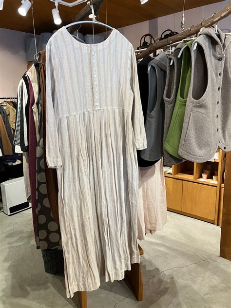 kochiワンピース七分袖 ベージュストライプコットンりSa-Rah | 歩音 -あるね-