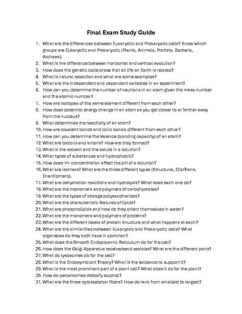 BIO101 Final Exam Study Guide: Key Concepts & Questions - Studocu