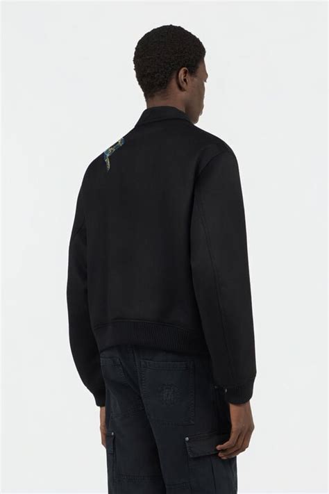 Black Bomber Jacket With Snake Embroidery in BLACK for Men | Roberto ...