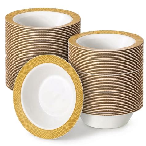 Glownary Lattice White Bowl with Gold Rim Design, 12 oz, Polystyrene ...
