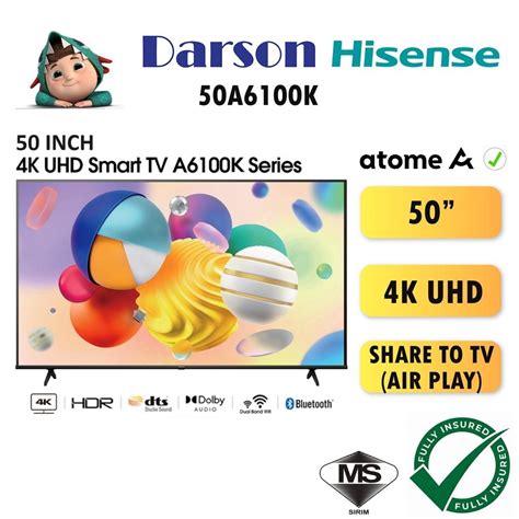 Hisense 50 Inch 4K Smart TV UHD 50" LED TV Murah Television 50A6100K ...