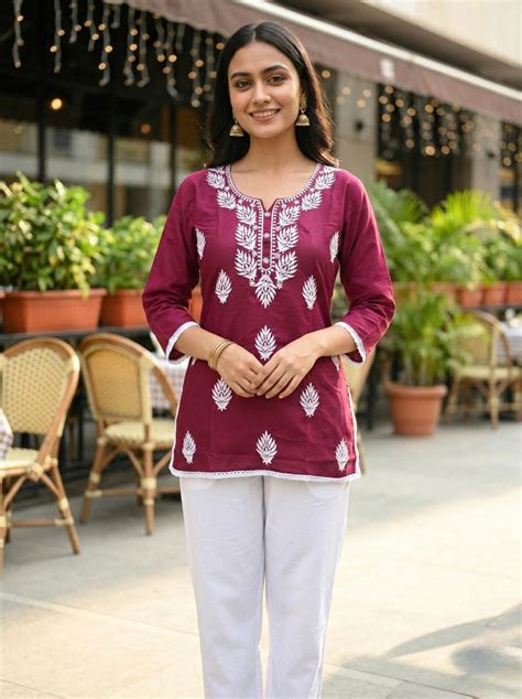 Women Wine Ethnic Printed Short Kurti | Casual Daily Wear – ZIVRAA