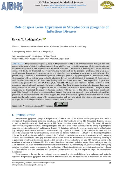(PDF) Role of speA Gene Expression in Streptococcus pyogenes of ...
