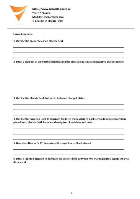 Year 12 Physics: Electromagnetism 1 - Charges in Electric Fields ...