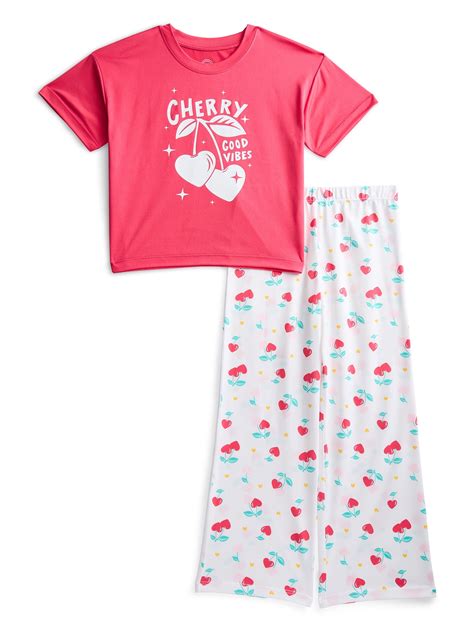 Wonder Nation Girls Short Sleeve Tee and Pants Pajama Set, 2-Piece ...