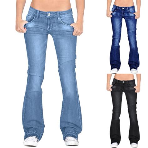 Women's Mid Rise Flare Jeans Stretch Denim Pants with a Slimming Fit ...