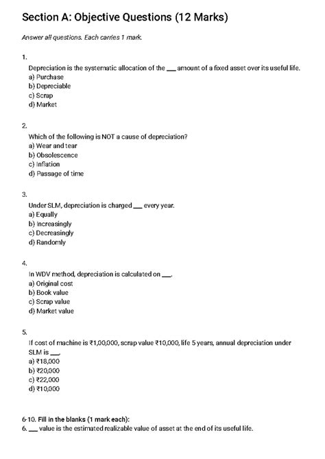 ACCT 101: Depreciation Methods - Objective & Short Answer Questions ...