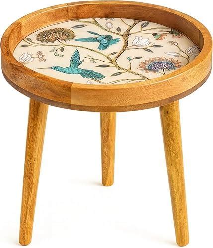 Onlinecraft Handcrafted Round Wooden Side Table with Floral Resin Inlay ...