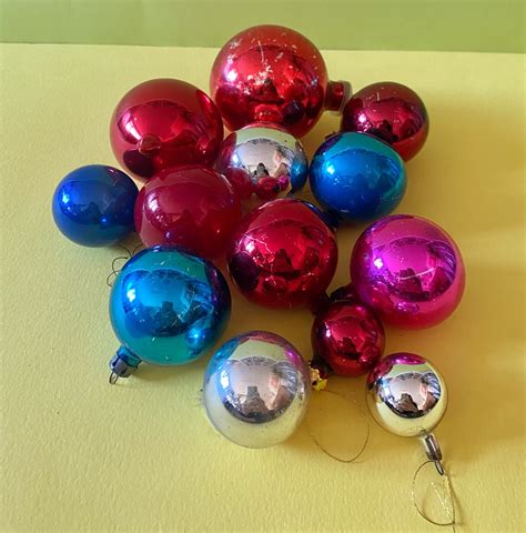 Vintage Glass Christmas Baubles Bundle x13 Ornaments, Various Colours