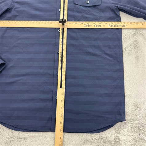 Travis Mathew Shirt Mens M Blue Nylon Striped Pocket Stretch Button ...