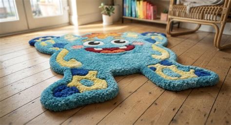 Buy Cute Monster Rug Handmade, Blue Cartoon Tufted Rug, Kids Bedroom ...
